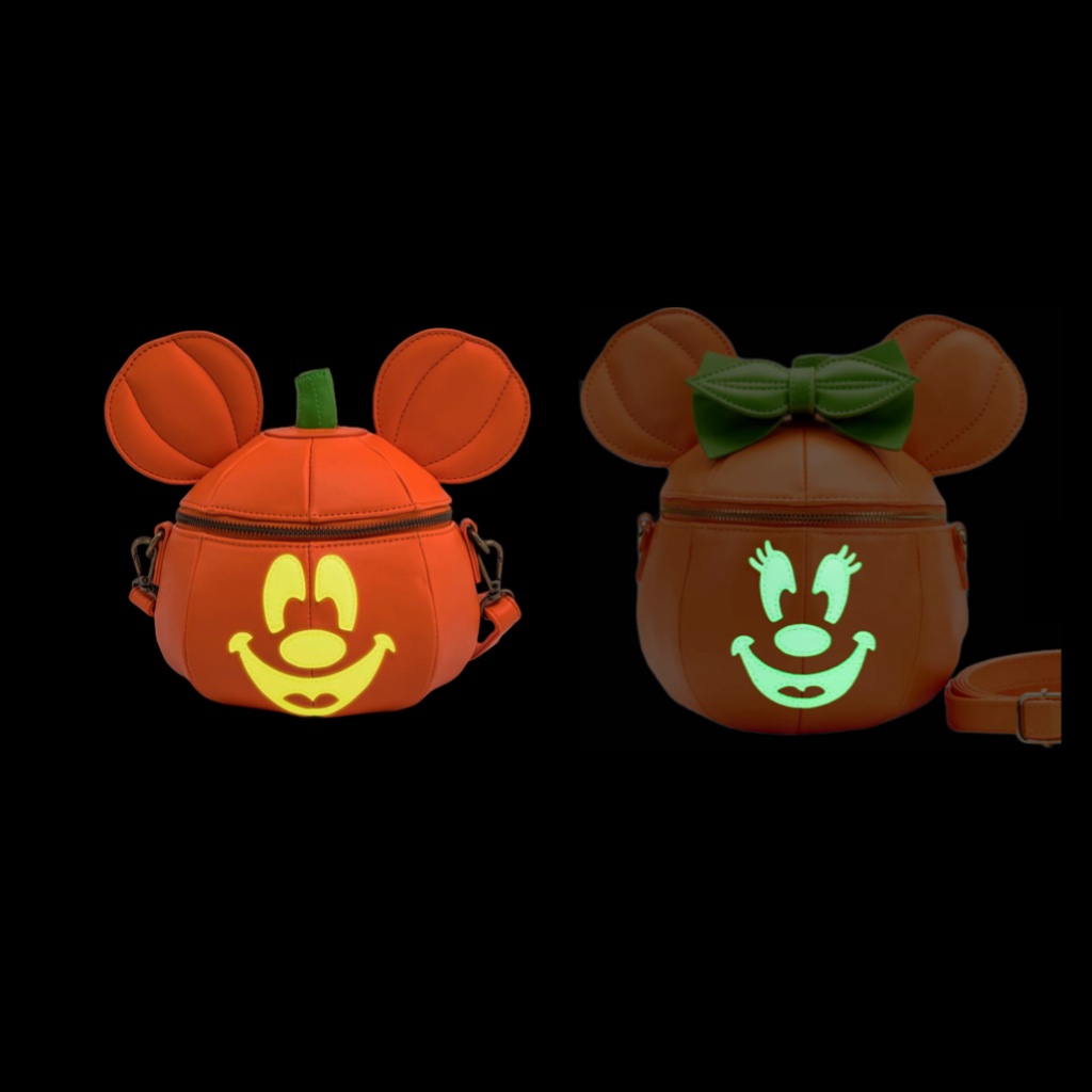 Loungefly Minnie And Mickey Mouse Pumpkin Glow In The Dark Crossbody Set